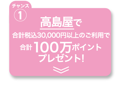 高島屋で合計税込30,000円以上のご利用で合計100万ポイントプレゼント!