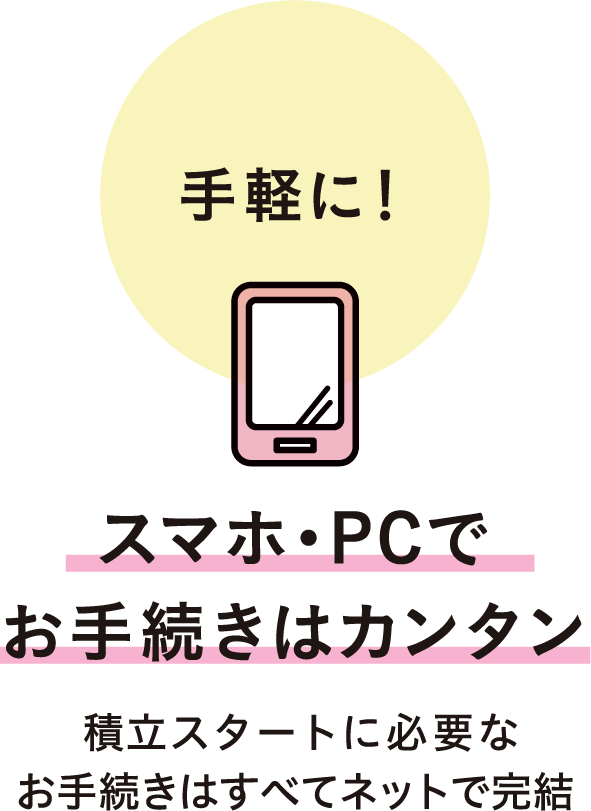 手軽に! スマホ・PCでお手続きはカンタン 積立スタートに必要なお手続きはすべてネットで完結